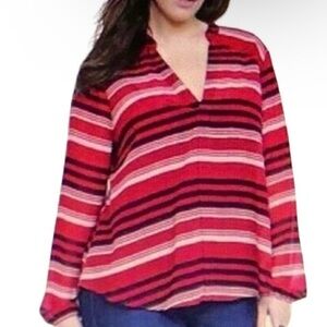 Torrid 2x Semisheer chiffon red navy white striped top gathered cuffs Sexy cute